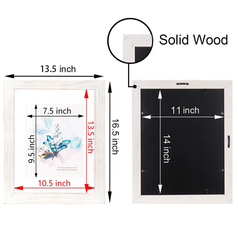 KAIWIN 100% Solid Wood White 11x14 Picture Frame 2 Pack Display Picture 8x10 with Mat, Rustic Wooden Photo Frames for Wall Mounting - Image 4